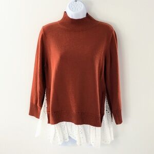 Roller Rabbit Womens Sweater Cashmere Blend 2fer Mock Neck 3/4 Sleeve Sz M